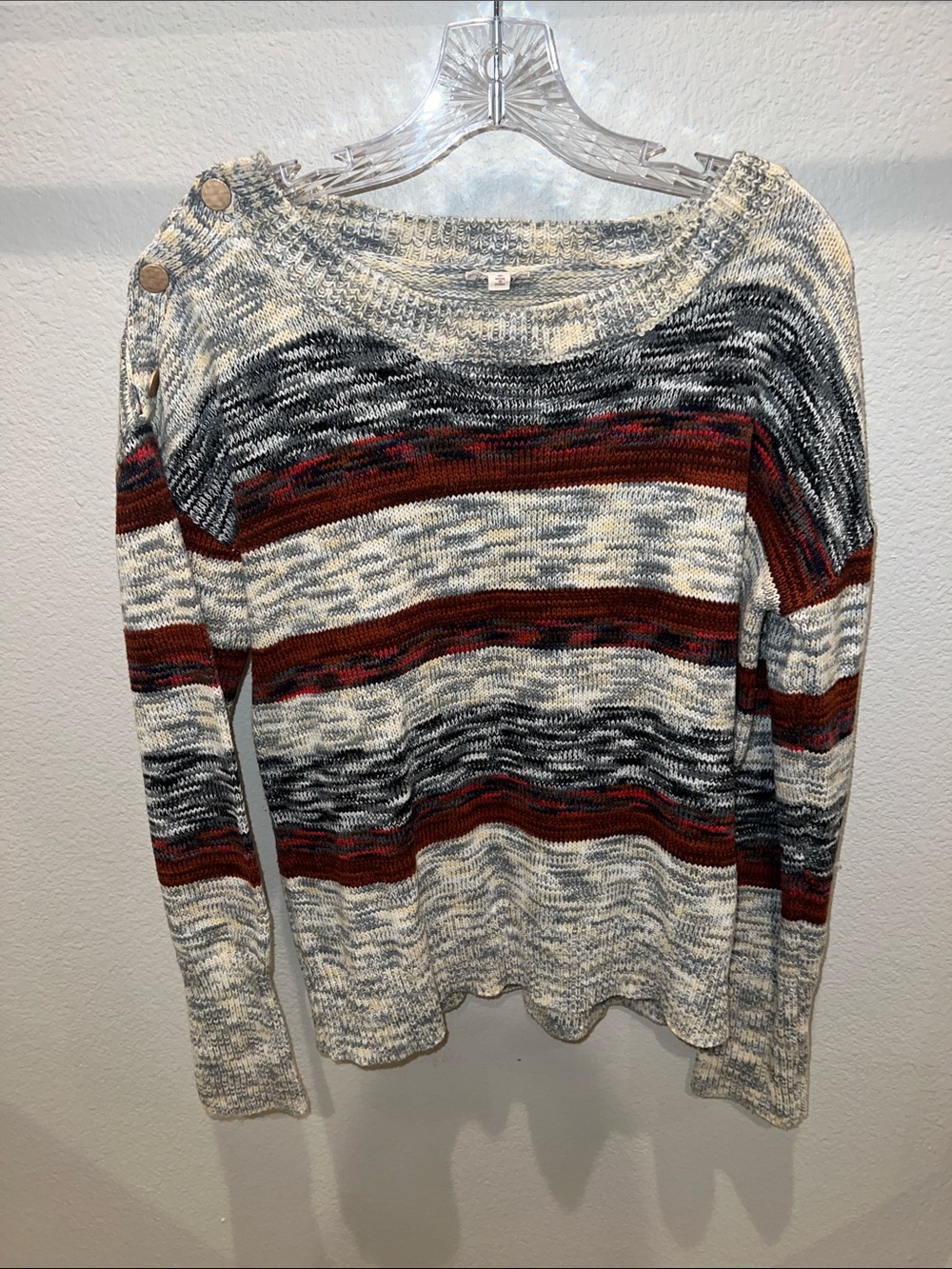 Hem & Thread Striped Crewneck Sweater - Cream, Black & Rust
